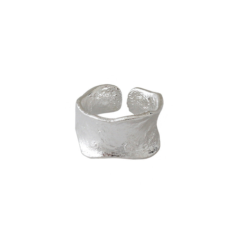 Holiday Irregular Tinfoil Wide 925 Sterling Silver Adjustable Ring