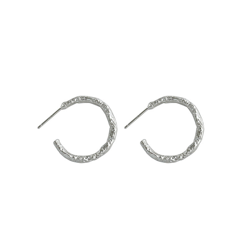 Geometry Tinfoil Pattern Circle 925 Sterling Silver Hoop Earrings