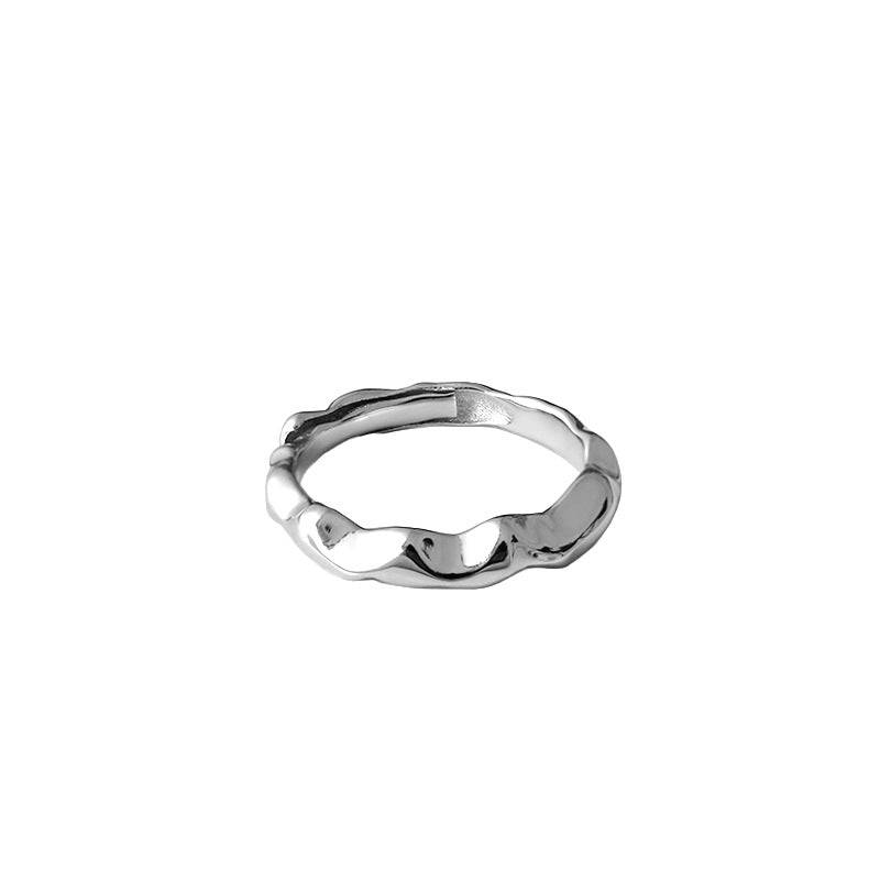 Simple New Irregular Wave 925 Sterling Silver Adjustable Ring