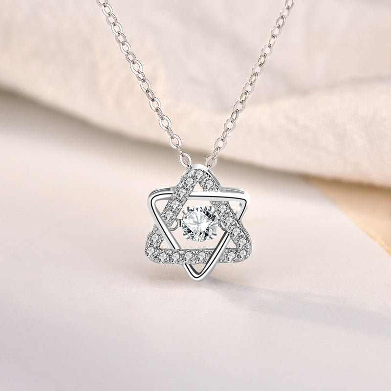 Women CZ Hollow Hexagram Star 925 Sterling Silver Necklace