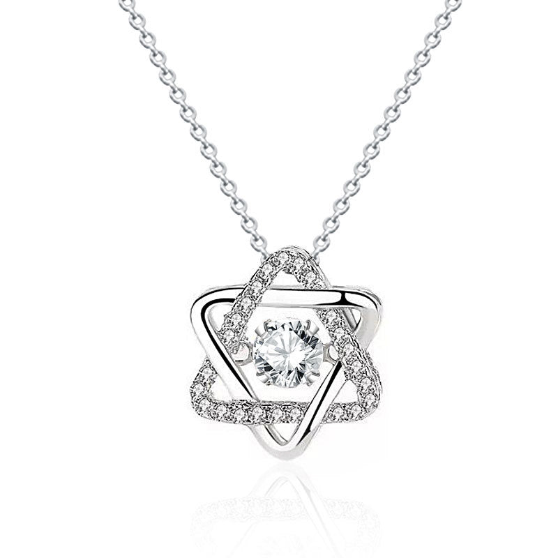 Women CZ Hollow Hexagram Star 925 Sterling Silver Necklace