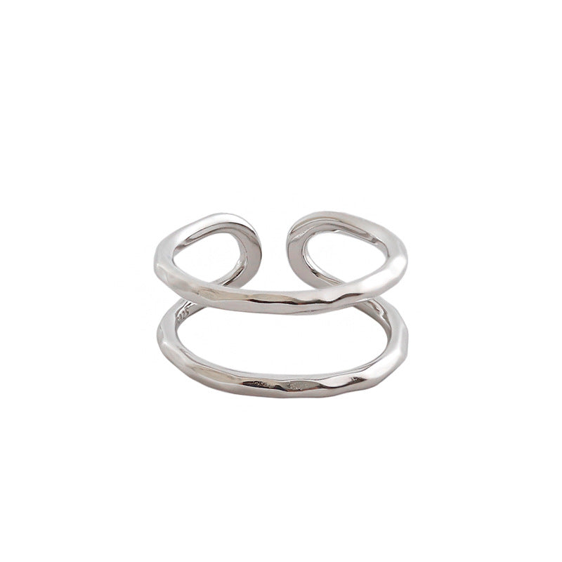 Simple Classic Double Layer Lines 925 Sterling Silver Adjustable Ring