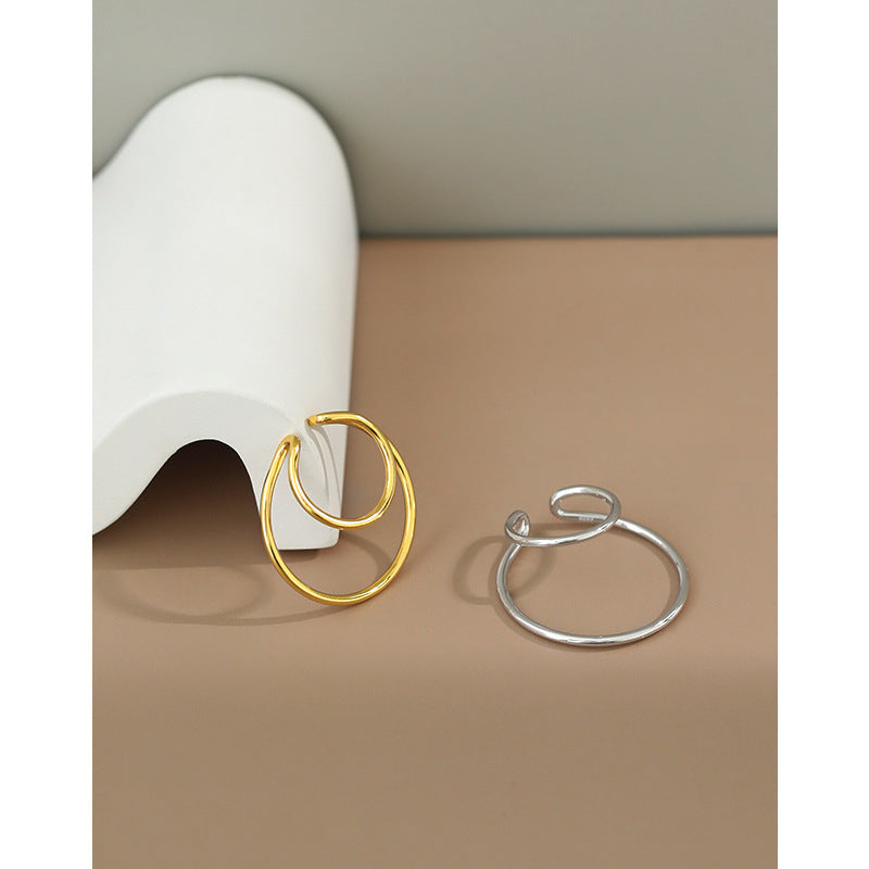 Simple Geometry Double Layer 925 Sterling Silver Non-Pierced Earring(Single)