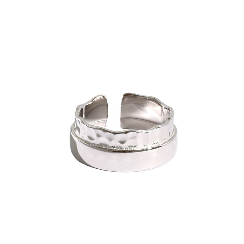New Irregular Wave Wide 925 Sterling Silver Adjustable Ring