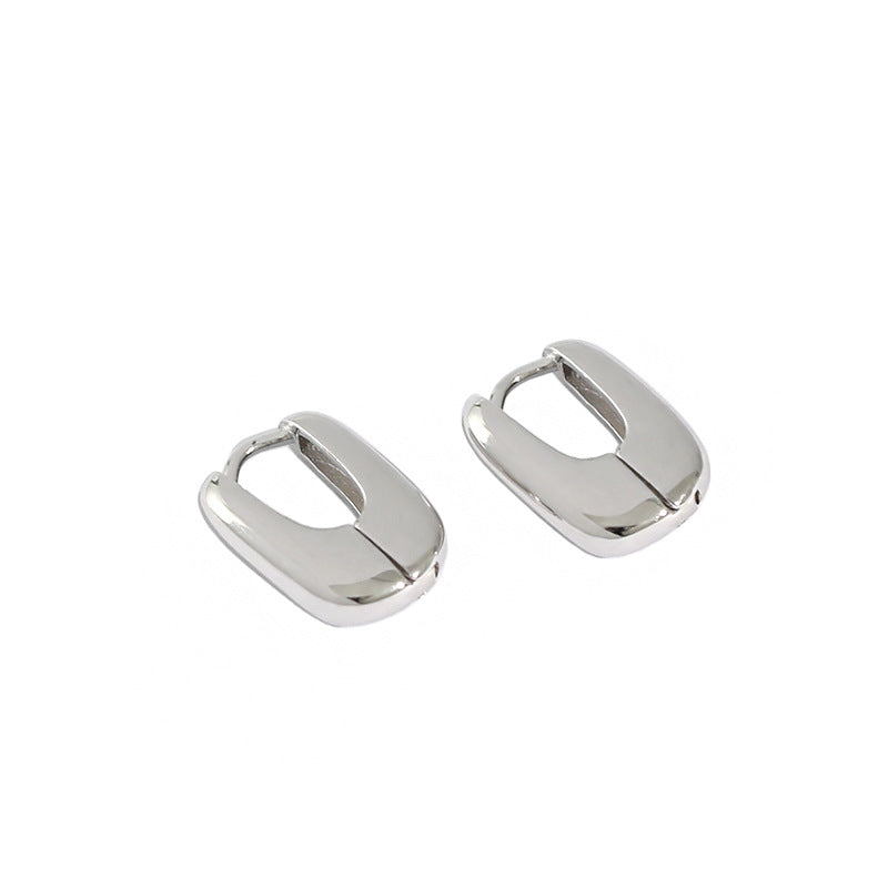 Casual Mini Geometric Ellipse 925 Sterling Silver Hoop Earrings