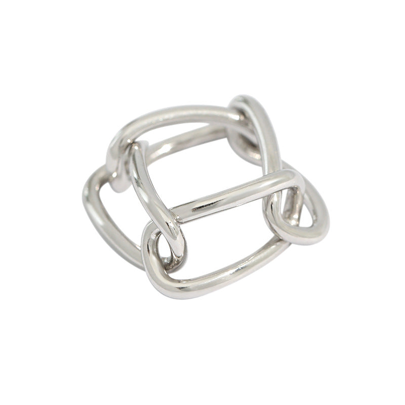 Fashion Hollow Paperclip Chain 925 Sterling Silver Ring