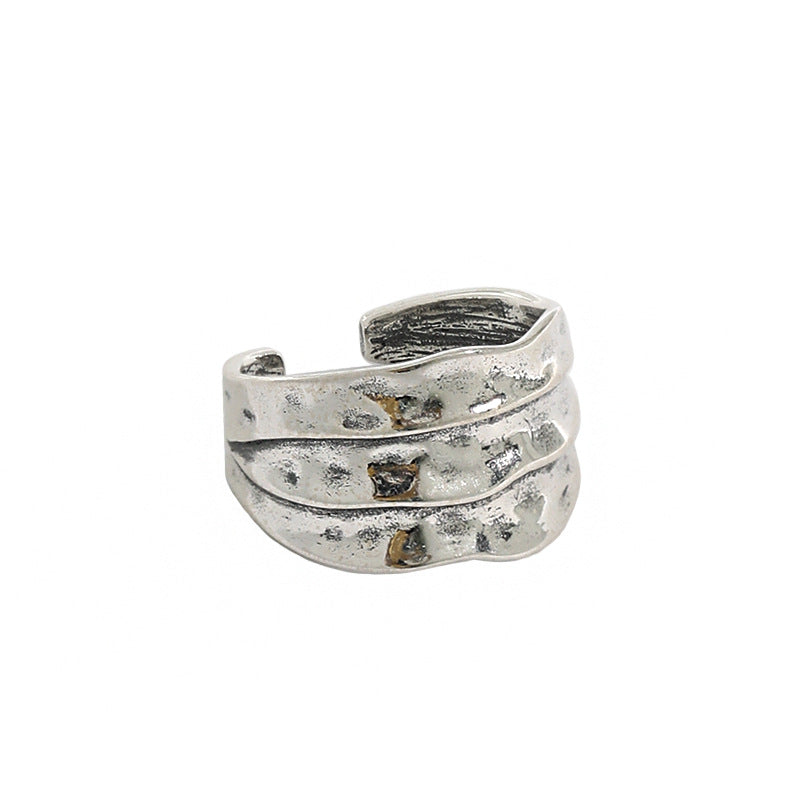 Classic Wide Irregular River 925 Sterling Silver Adjustable Ring