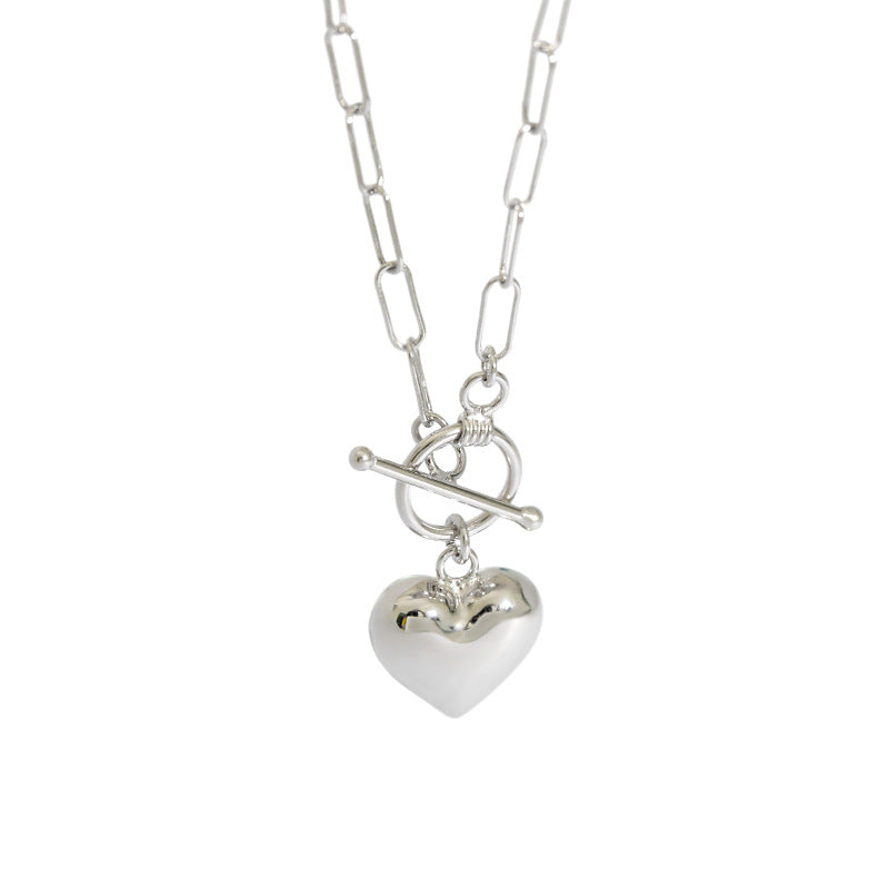 Women Simple Love Heart OT 925 Sterling Silver Necklace