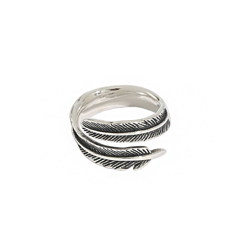 Vintage Feather Women 925 Sterling Silver Adjustable Ring