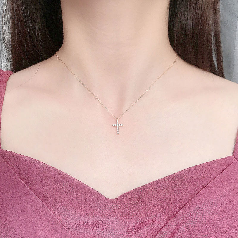 Classic Simple CZ Cross 925 Sterling Silver Necklace