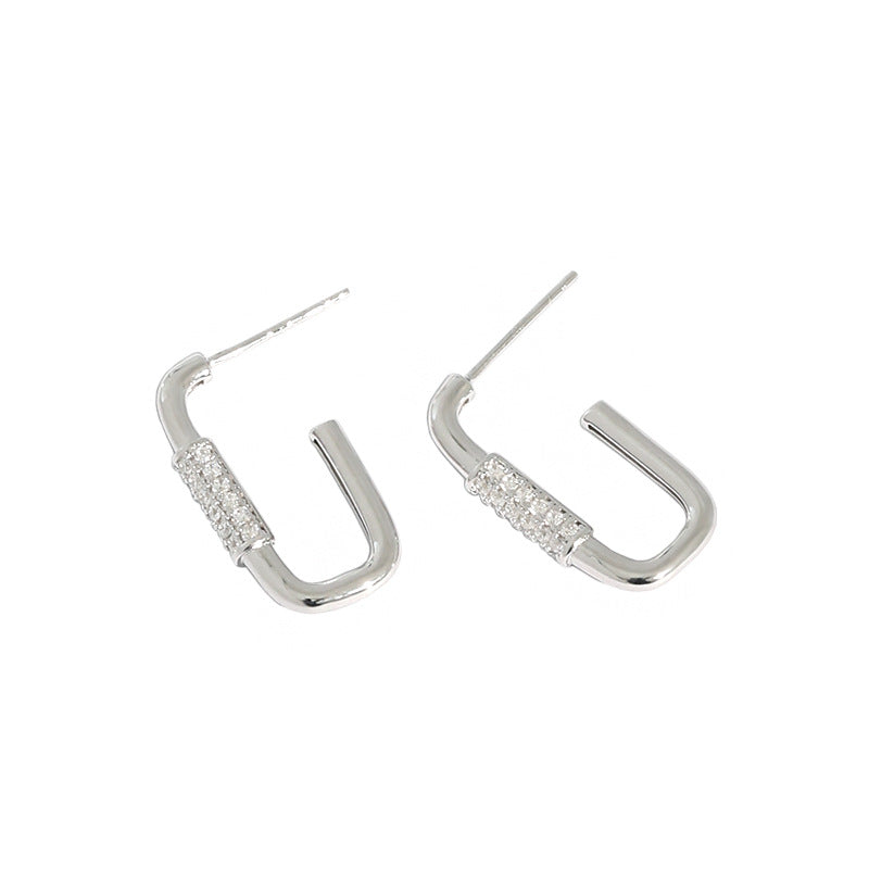 Modern CZ U Shape Geometry 925 Sterling Silver Hoop Earrings