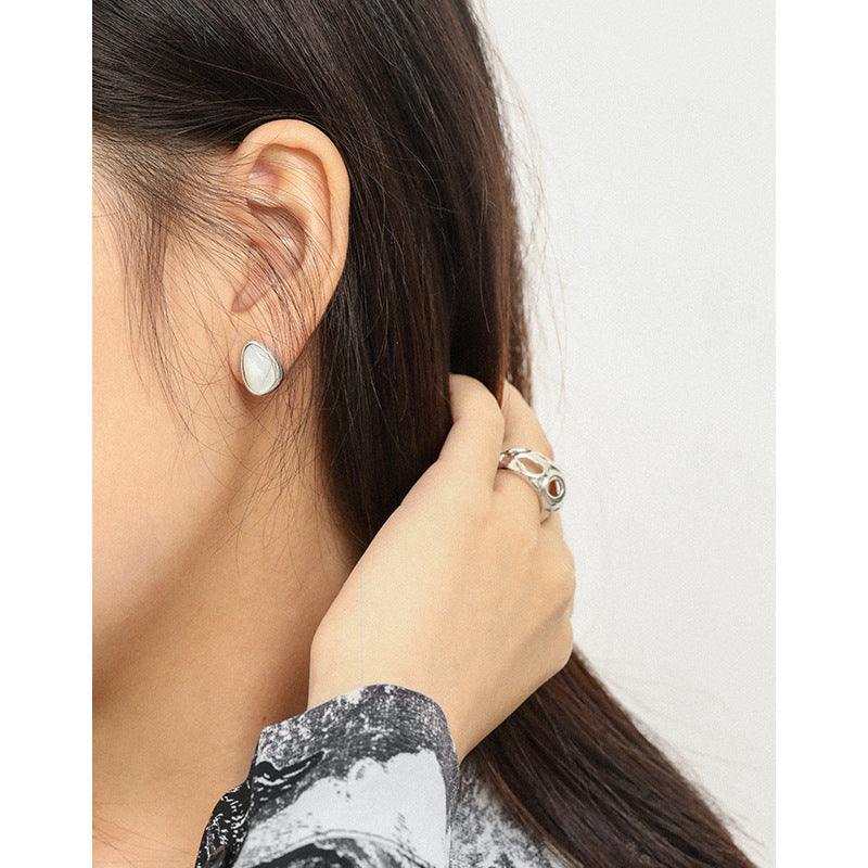 Fashion Waterdrop Mother of Shell 925 Sterling Silver Stud Earrings