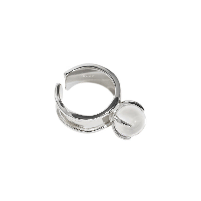 Party Round Natural Stone Crystal Ball 925 Sterling Silver Adjustable Ring
