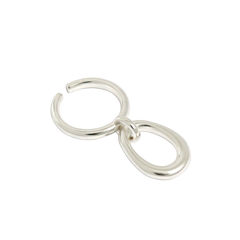 Office Double Loop  Dangle 925 Sterling Silver Adjustable Ring