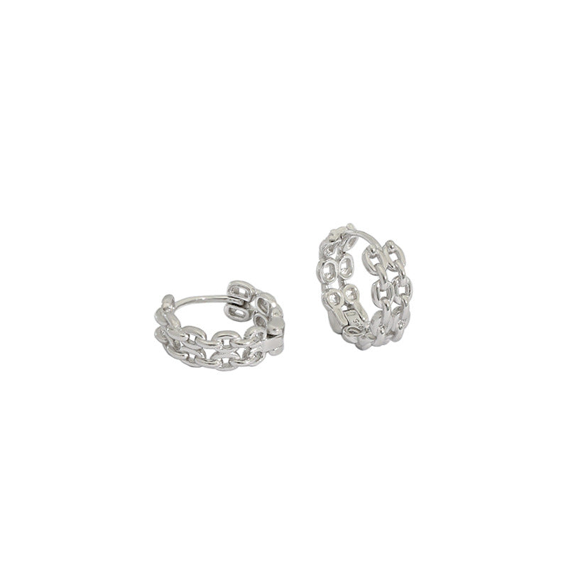Geometry Double Layer Curb Chain 925 Sterling Silver Huggie Hoop Earrings