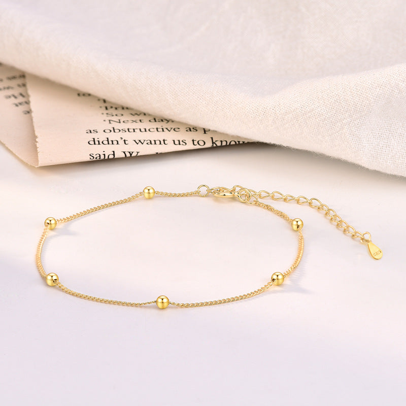 Simple Gold Mini Beads 925 Sterling Silver Anklet