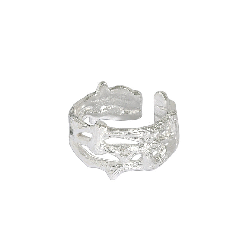 Fashion Wide Hollow Branch 925 Sterling Silver Adjustable Ring