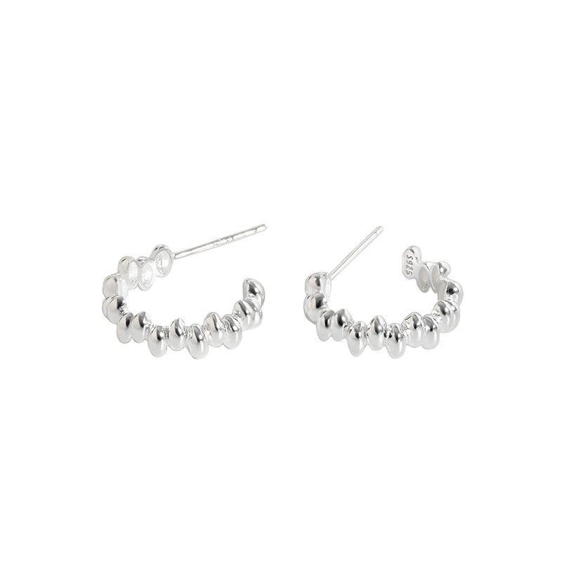 Fashion Beads Bubbles Circle 925 Sterling Silver Hoop Earrings