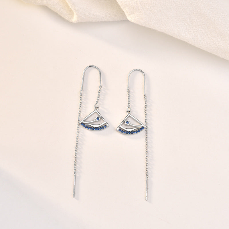 Elegant CZ Starry Sea Tassles 925 Sterling Silver Thread Dangling Earrings