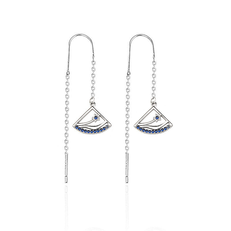 Elegant CZ Starry Sea Tassles 925 Sterling Silver Thread Dangling Earrings
