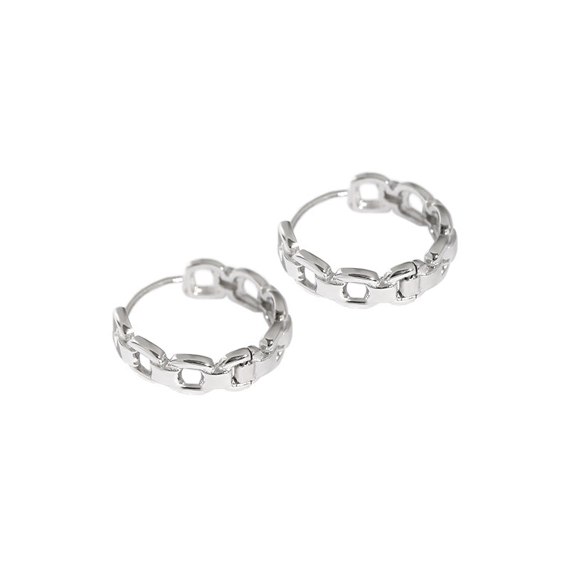 Modern Fashion Hollow Chain 925 Sterling Silver Hoop Earrings
