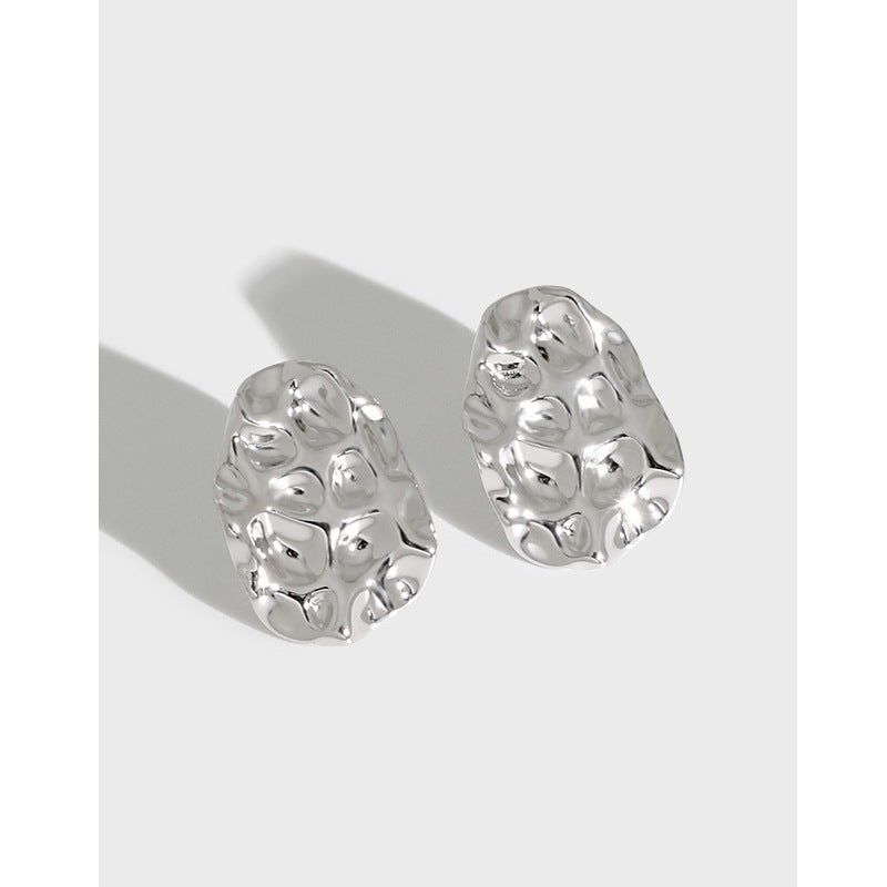 Geometry Irregular Hammer Pattern 925 Sterling Silver Stud Earrings
