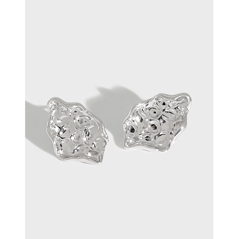 Geometry Irregular Beaten Stone 925 Sterling Silver Stud Earrings