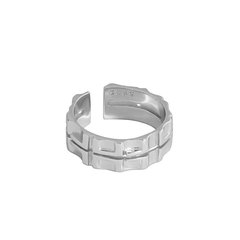 Fashion Double Layer Wheel Gear 925 Sterling Silver Adjustable Ring