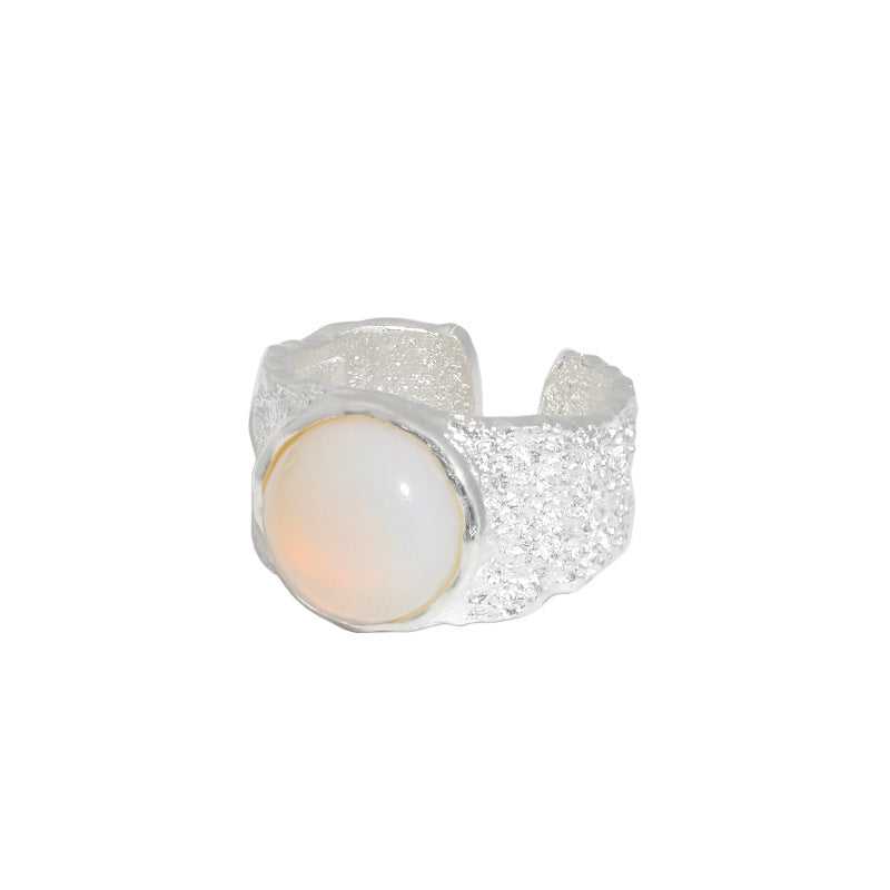 Women Round Created Opal Irregular 925 Sterling Silver Adjustable Ring