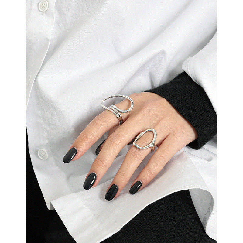 Office Geometry Hollow O Shape 925 Sterling Silver Adjustable Ring