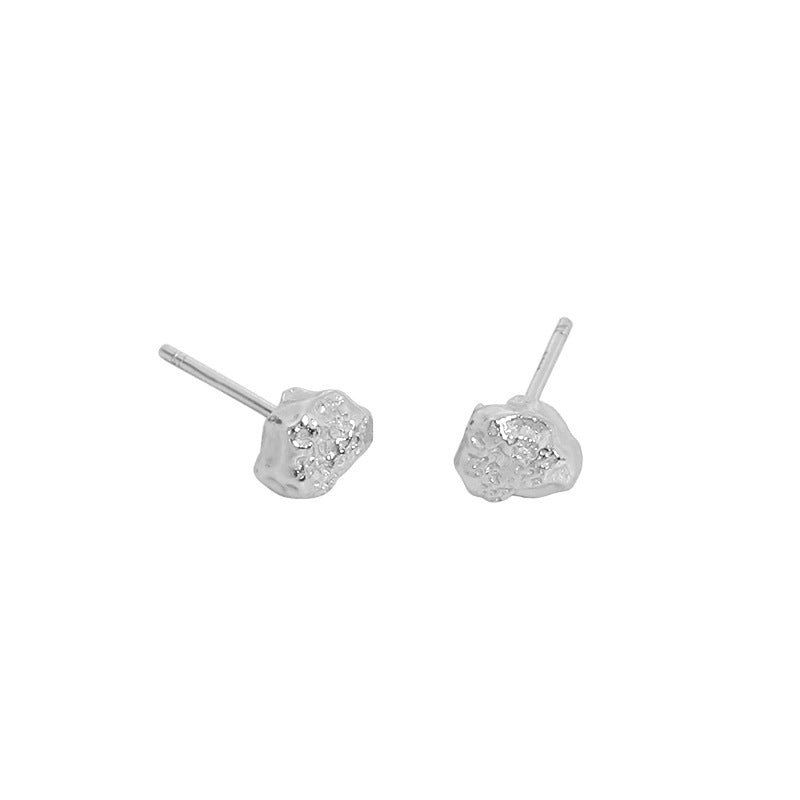 Simple Irregular Uneven Stones 925 Sterling Silver Stud Earrings