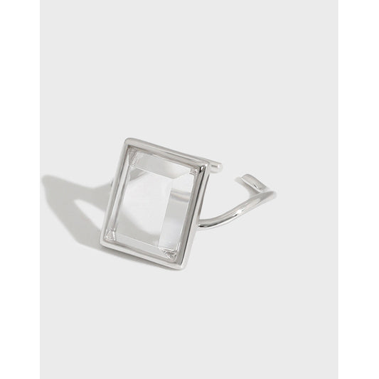 Geometry Baguette Natural Stone Crystal 925 Sterling Silver Adjustable Ring
