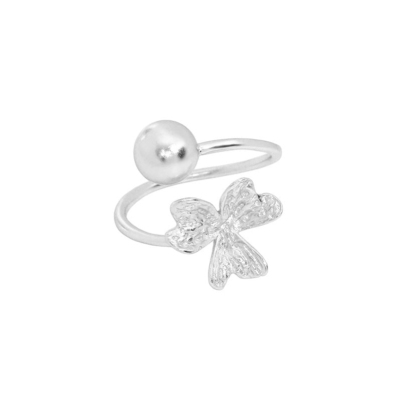 Girl Lucky Leaf Ball 925 Sterling Silver Adjustable Ring