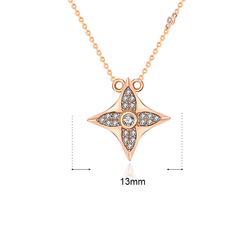Casual CZ Quadrangular Star 925 Sterling Silver Necklace