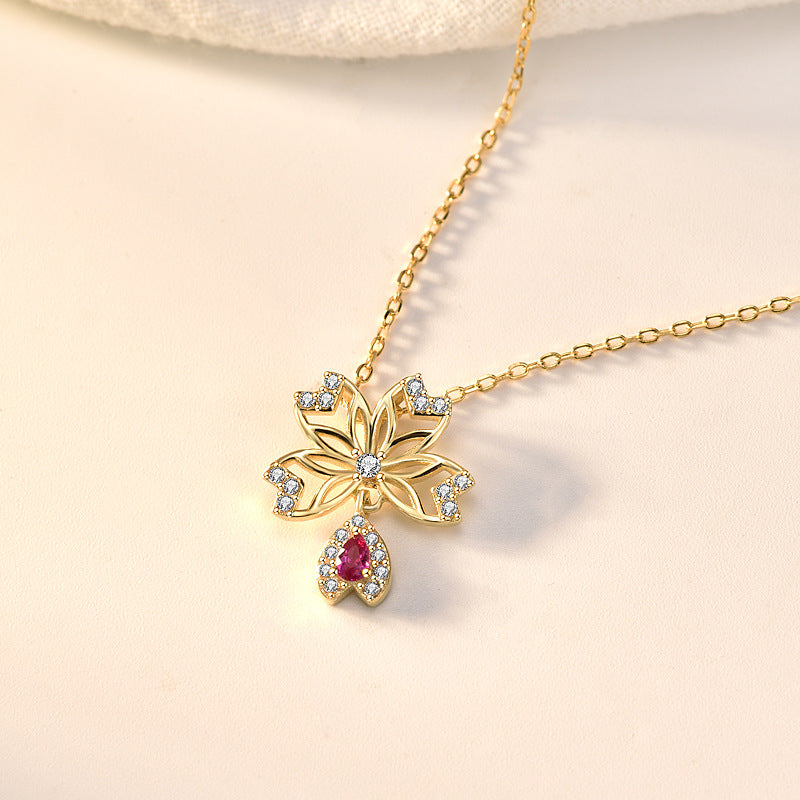 Sweet Hollow CZ Sakura Flower 925 Sterling Silver Necklace