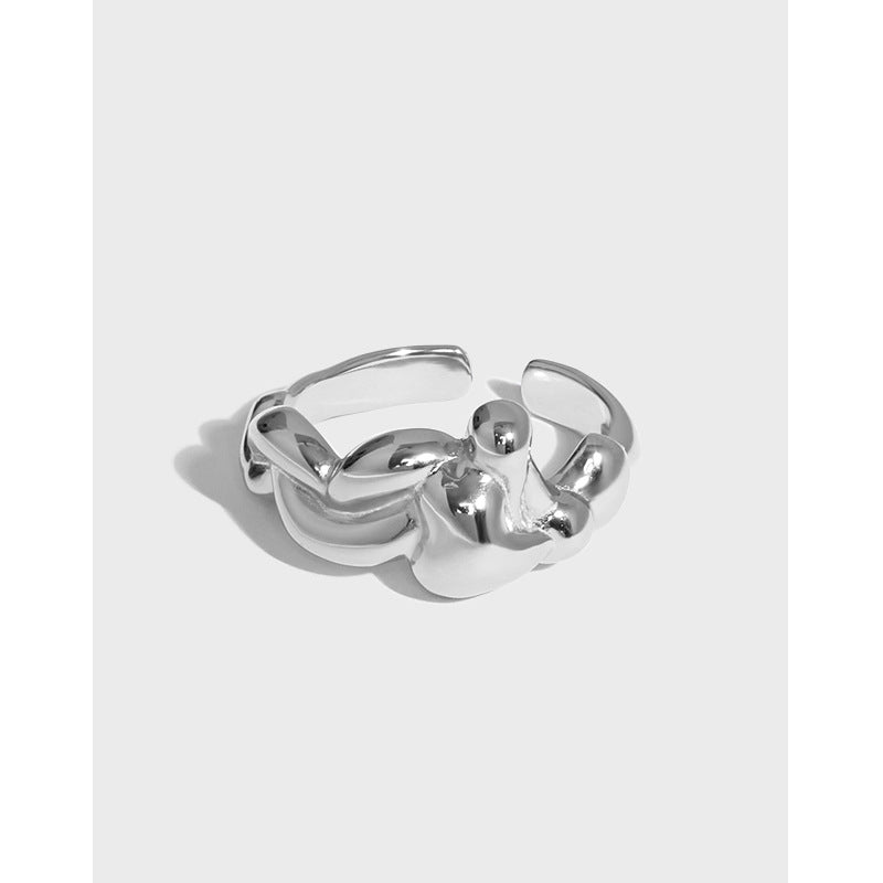 Casual Irregular Sea Wave 925 Sterling Silver Adjustable Ring