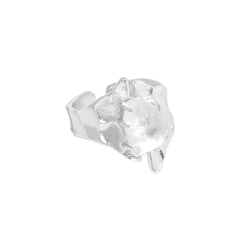 Fashion Irregular Natural Stone Crystal Iceberg 925 Sterling Silver Adjustable Ring