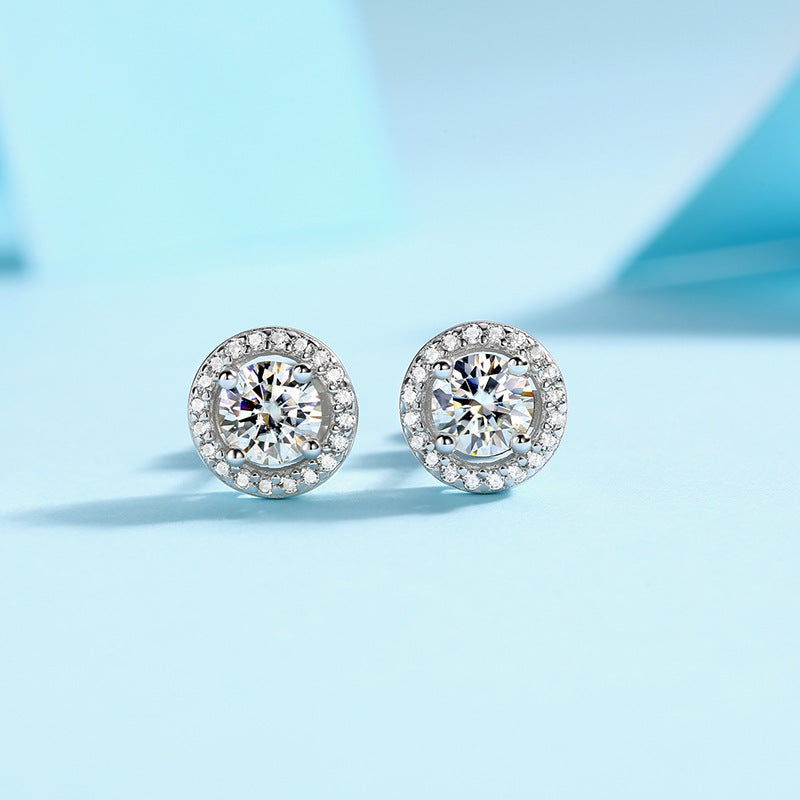 Graduation Round Moissanite CZ Simple 925 Sterling Silver Stud Earrings