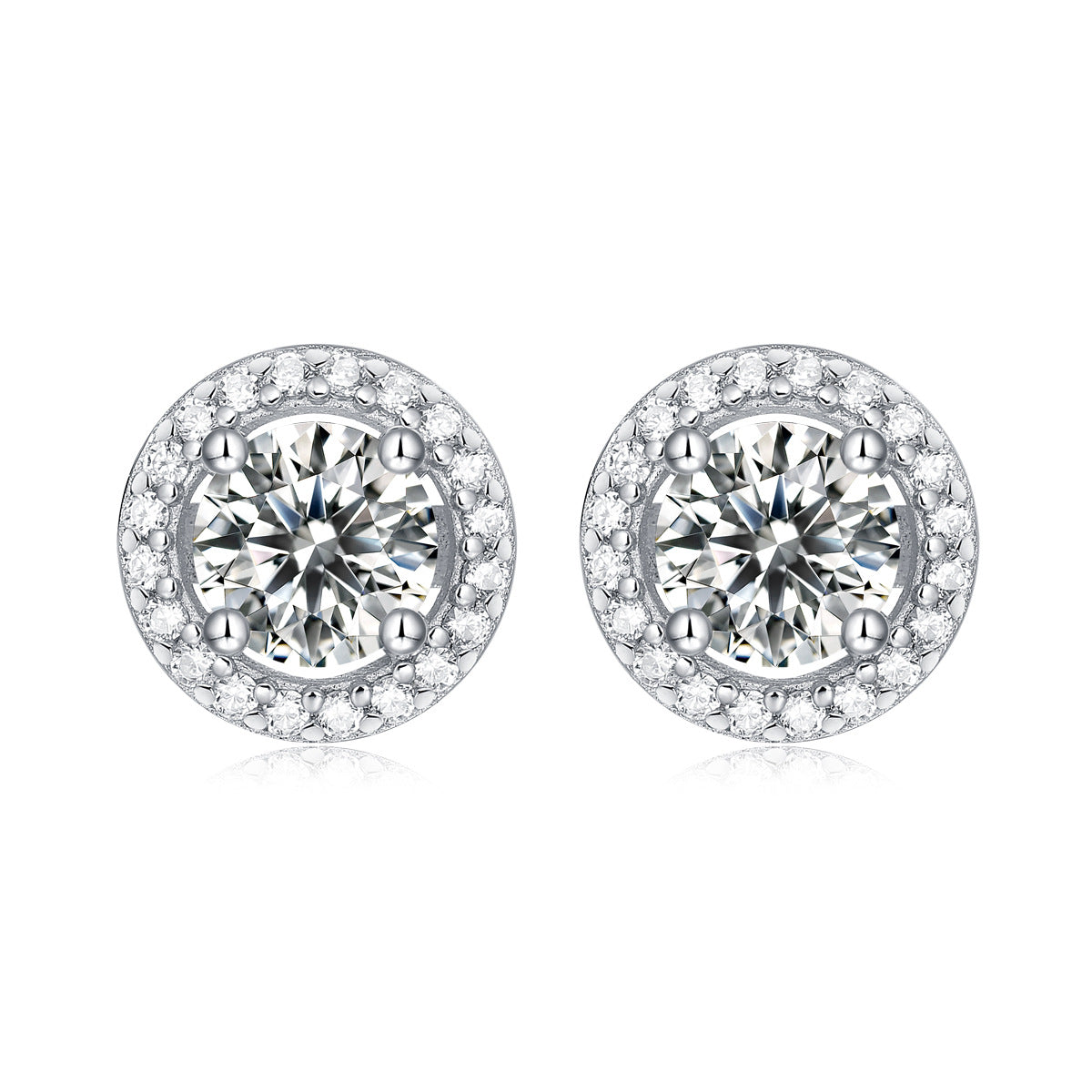 Graduation Round Moissanite CZ Simple 925 Sterling Silver Stud Earrings