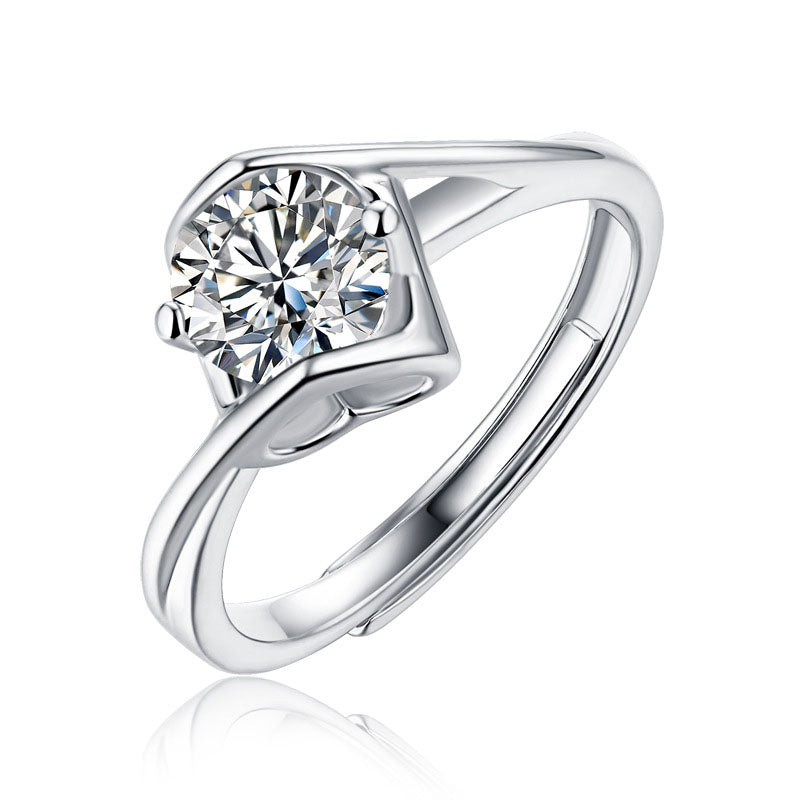 Promise Twisted Moissanite CZ Geometry 925 Sterling Silver Adjustable Ring