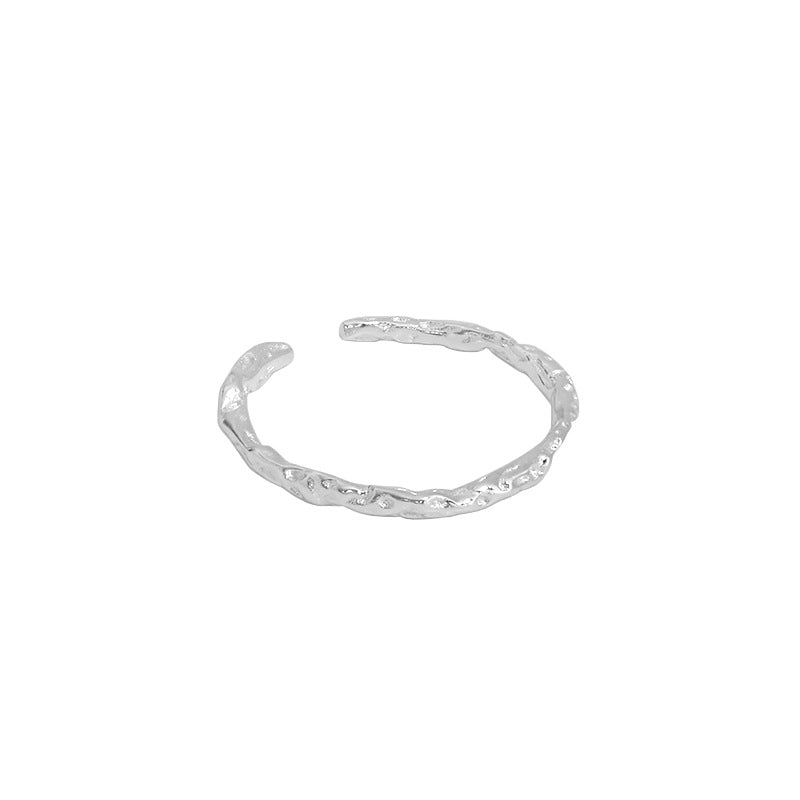 Fashion Tin Foil Texture Simple 925 Sterling Silver Adjustable Ring