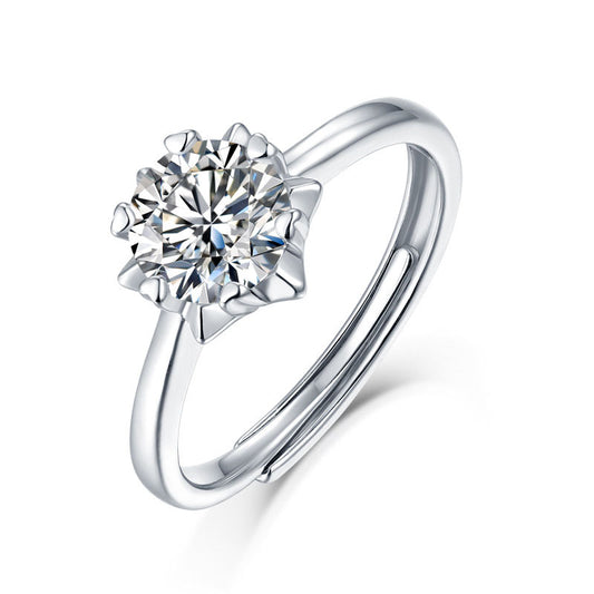 New Moissanite CZ Snowflake 925 Sterling Silver Adjustable Ring
