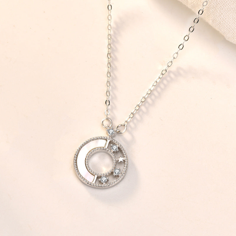 New Shell CZ Round Star Trails Astrolabe 925 Sterling Silver Necklace