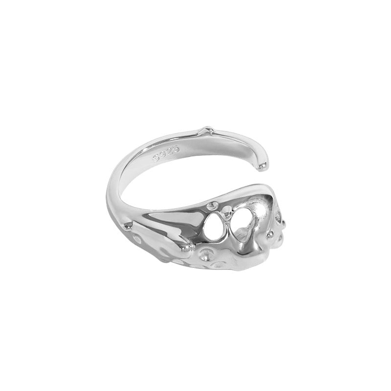 Fashion Irregular Hollow Bone 925 Sterling Silver Adjustable Ring