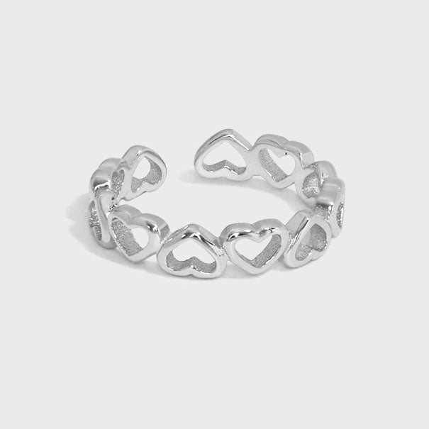 Girl Hollow Hearts Hot 925 Sterling Silver Adjustable Ring
