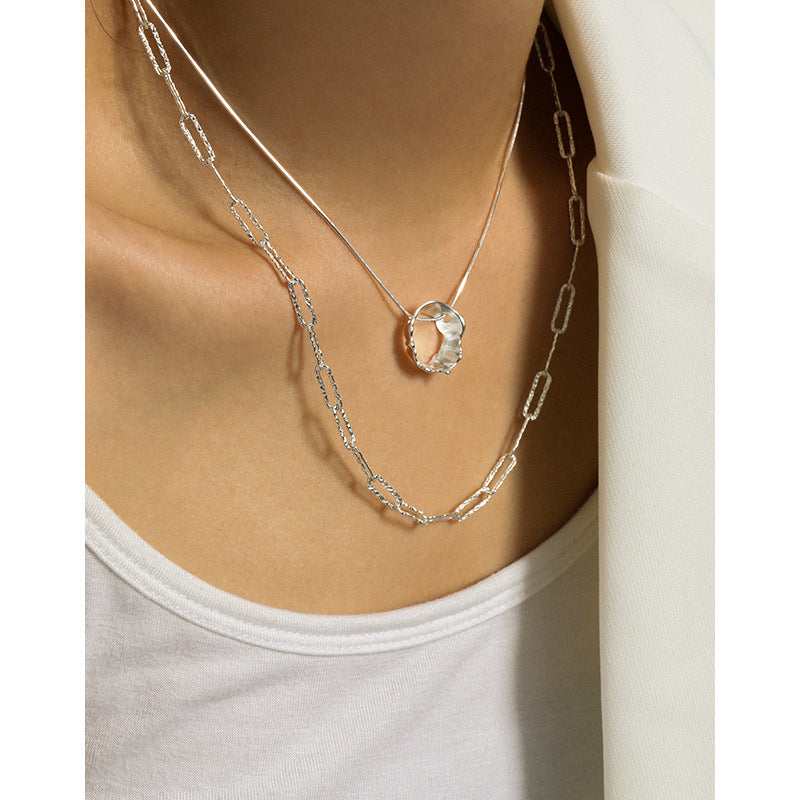 Hot Irregular Circle Snake Chain 925 Sterling Silver Necklace