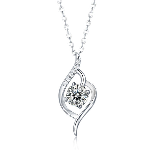 Wedding Round Moissanite CZ Heart 925 Sterling Silver Necklace