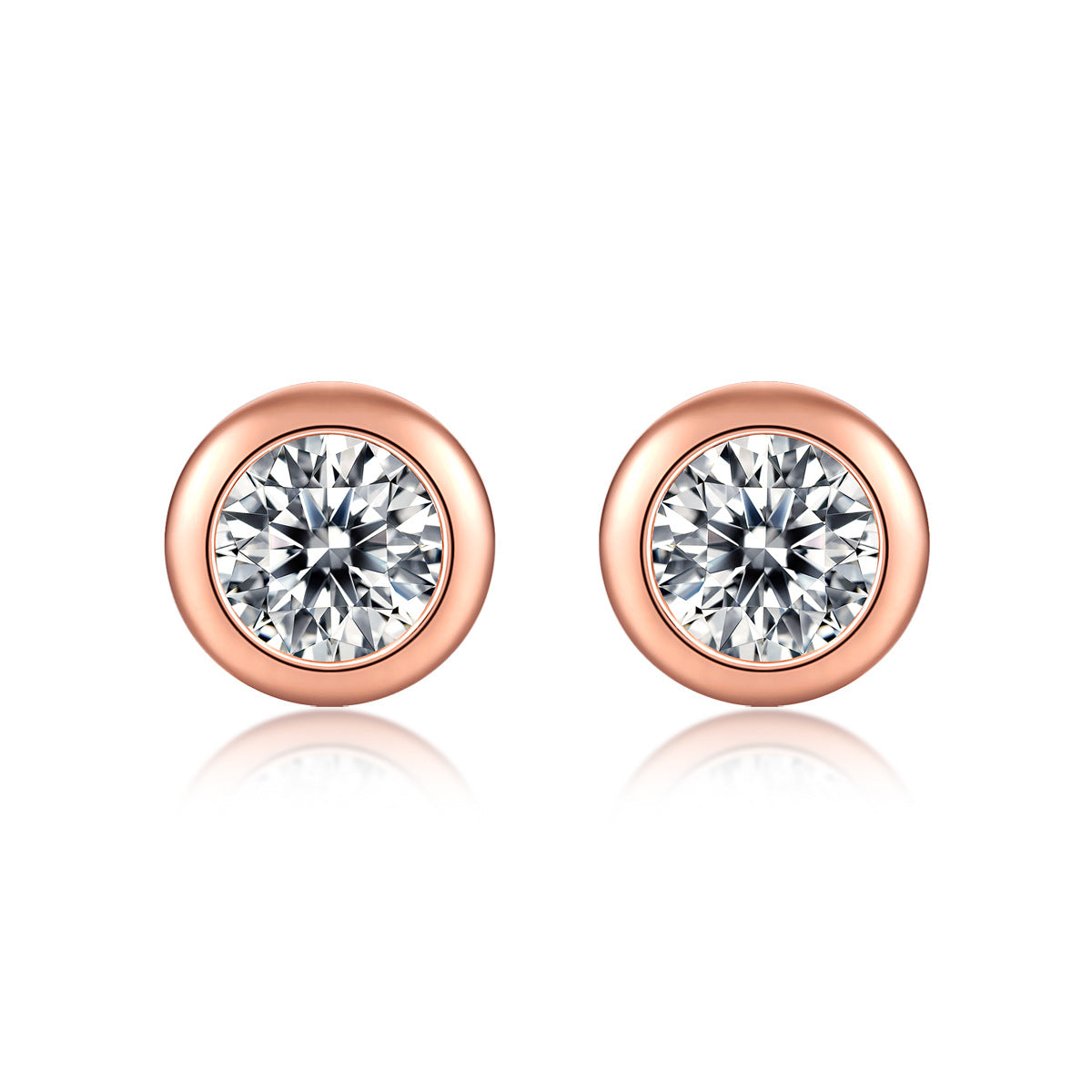 Simple Round Moissanite CZ 925 Sterling Silver Stud Earrings