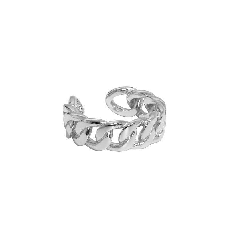 Office Hollow Twisted Chain 925 Sterling Silver Adjustable Ring