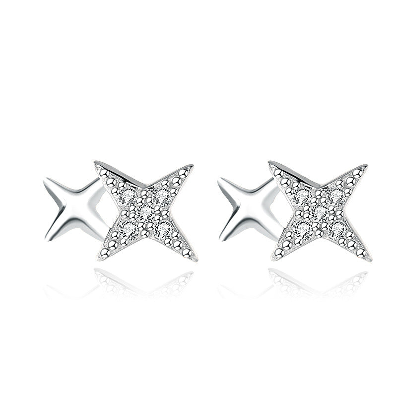 Sweet CZ Mini Quadrangular Star 925 Sterling Silver Stud Earrings